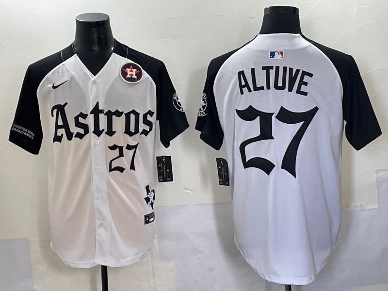 Men 2025 Houston Astros #27 Altuve White Black Five generations Joint Name Nike MLB Jersey style 8